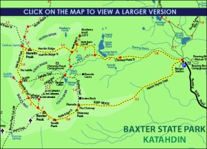 Route in yellow; photo source: http://4000footers.com/MAP%20katahdin.jpg