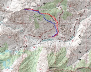 My route (ascent in red, descent in blue)